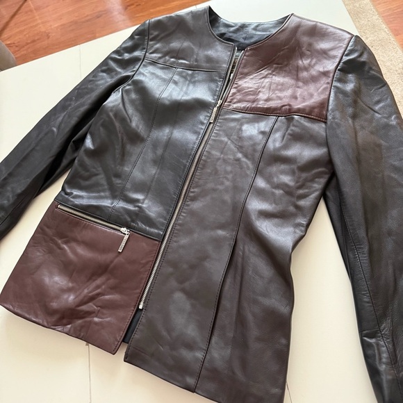 Jez Elite Lambskin Leather Vintage 70s 80s Retro Patch Brown Black Jacket Coat - Picture 1 of 7